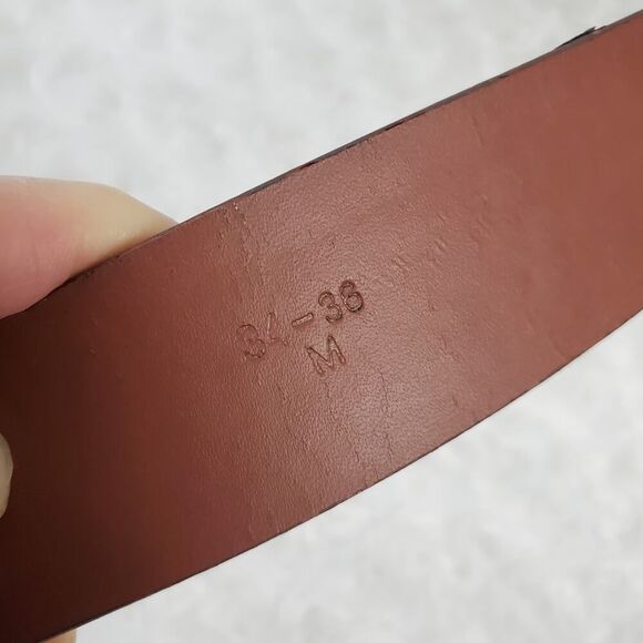 Leather Tooled Belt Brown Size Medium 34-36 - Picture 3 of 11